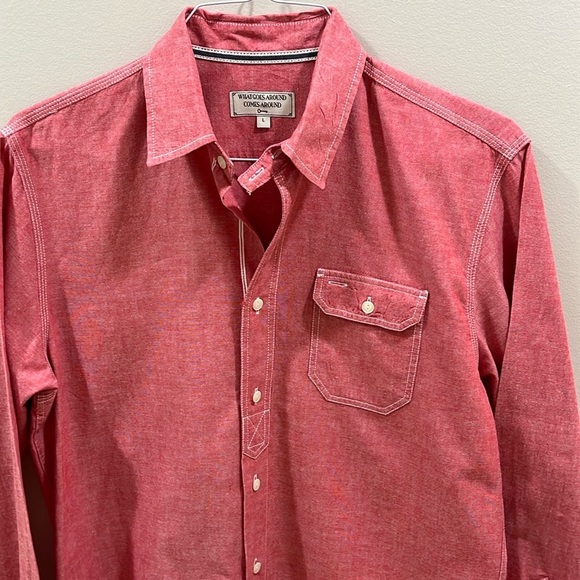 What Goes Around Comes Around 100% Cotton Red Button Down. New Condition. - Picture 2 of 9